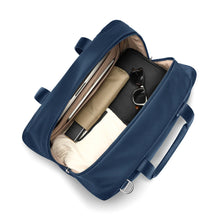 Load image into Gallery viewer, Briggs &amp; Riley Rhapsody Weekender Tote - Shown in Navy

Front Angled Image of spacious main packing compartment with ample room for your overnight essentials.  As well as a protected compartment for your laptop and tablet.

Dimensions:  15 x 19 x 9.8 in / 38.1 x 48.3 x 24.9 cm
