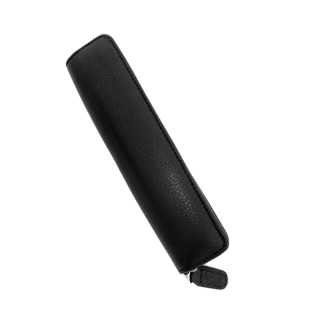 Bella Soft Black Leather Zippered Single Pen Case