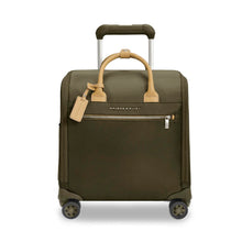 Load image into Gallery viewer, Briggs &amp; Riley Rhapsody Wheeled Cabin Bag - Shown in Olive

Image of Front Panel View

Dimensions:  16 x 14 x 8.5 in / 40.6 x 35.6 x 21.6 cm (includes wheels and handle)
