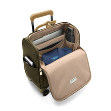 Load image into Gallery viewer, Briggs &amp; Riley Rhapsody Wheeled Cabin Bag - Shown in Olive

Image of Angled Front View with spacious main compartment with protection for your laptop and tablet, as well as packing space for your overnight essentials.

Dimensions:  16 x 14 x 8.5 in / 40.6 x 35.6 x 21.6 cm (includes wheels and handle)
