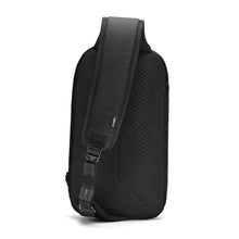 Load image into Gallery viewer, Back panel view of the black sling bag. 
