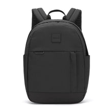 Load image into Gallery viewer, Front panel view of the black backpack.
