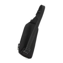 Load image into Gallery viewer, Angled back panel view of the black sling bag
