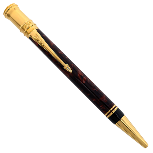 Parker Duofold Marbled Maroon with Gold Trim Ballpoint Pen