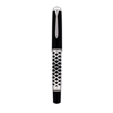 Load image into Gallery viewer, Fountain pen with black and silver design on a white background
