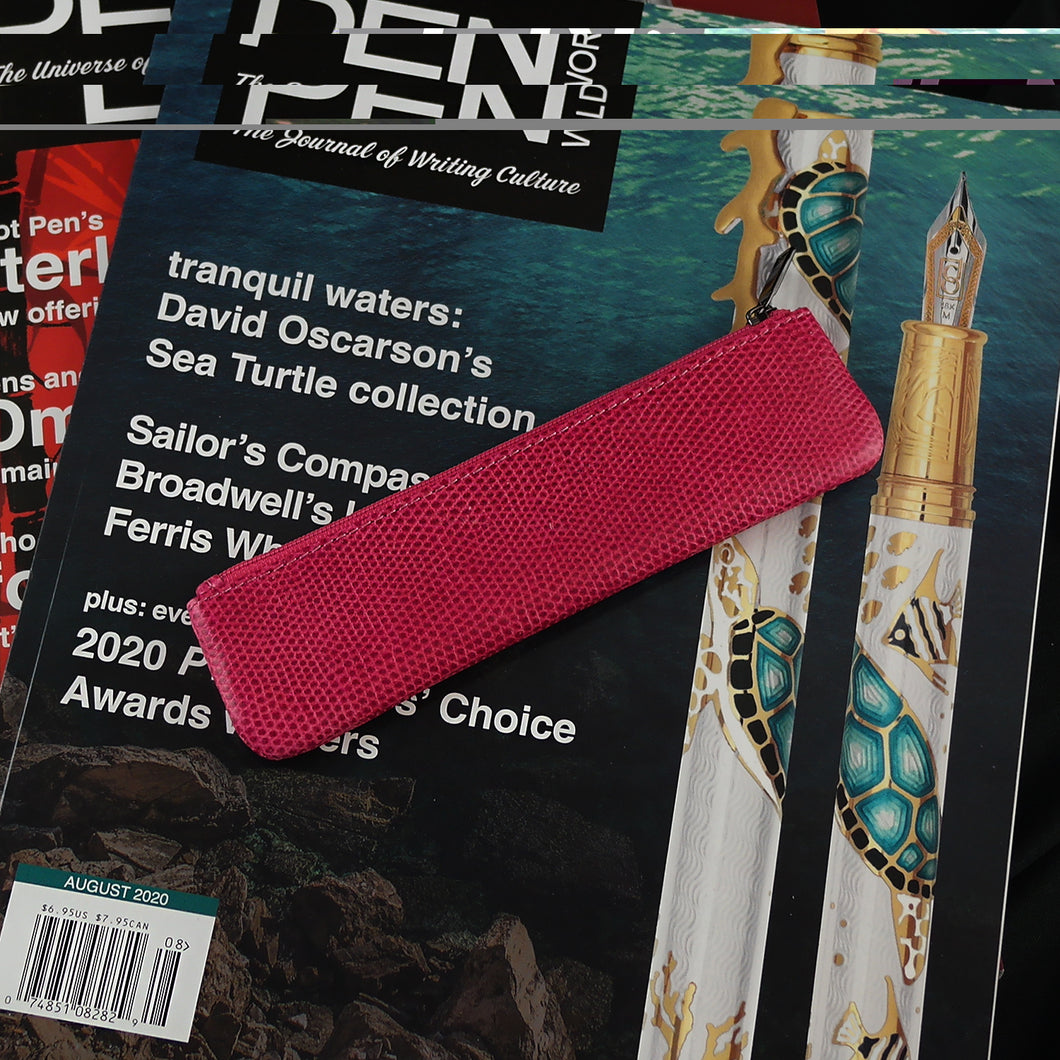 Pen World Magazine Bundle & Hot Pink Lizard Embossed Leather Single Pen Case