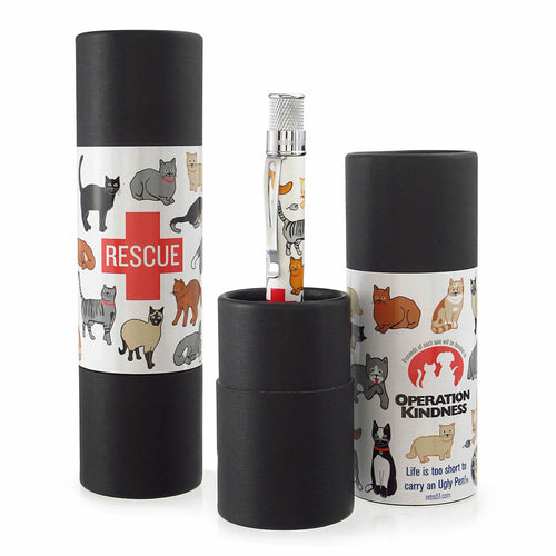 The pen arranged with two matching gift tubes on a white background. 