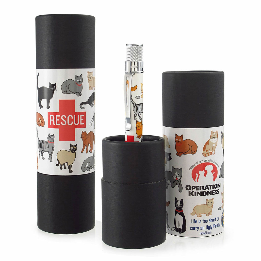 The pen arranged with two matching gift tubes on a white background. 