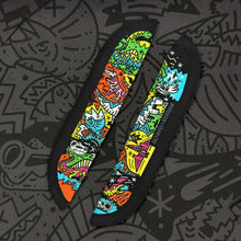 Load image into Gallery viewer, Front and back view of the Dino Smash Rickshaw pen sleeve. 
