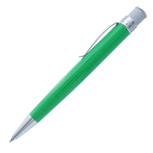 Load image into Gallery viewer, A green ballpoint pen with polished chrome accents, including the clip, tip, and textured top, shown diagonally on a plain white background.
