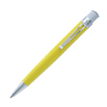 Load image into Gallery viewer, A yellow ballpoint pen with polished chrome accents, including the clip, tip, and textured top. Shown diagonally on a solid white background.

