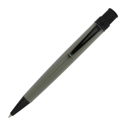Front view of the Retro 51 Nardo Gray pen with black trims. 