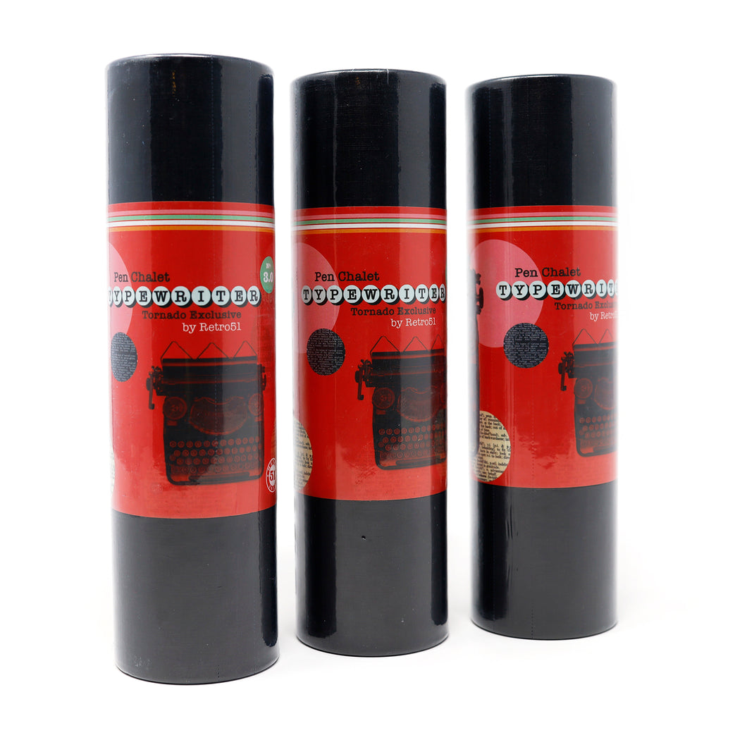 Front view of three sealed Retro 51 Typewriter pen gift tubes on a white background.