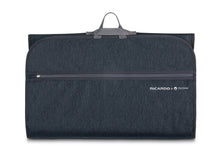 Load image into Gallery viewer, Front panel view of the folded garment bag. 
