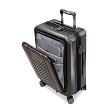 Load image into Gallery viewer, Angled front panel view of the hard shell graphite suitcase 
