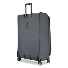 Load image into Gallery viewer, Angled back panel view of the gray soft sided suitcase.
