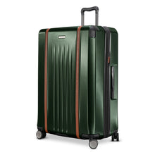 Load image into Gallery viewer, Angled front panel view of the green hard shell suitcase
