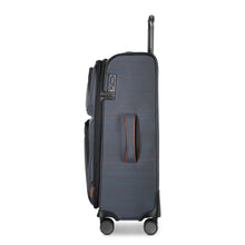 Load image into Gallery viewer, Side panel view of the gray soft side suitcase. It features a grab handle and a TSA approved lock. 
