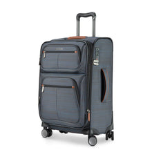 Load image into Gallery viewer, Angled front panel view of the gray soft side carry-on suitcase. 
