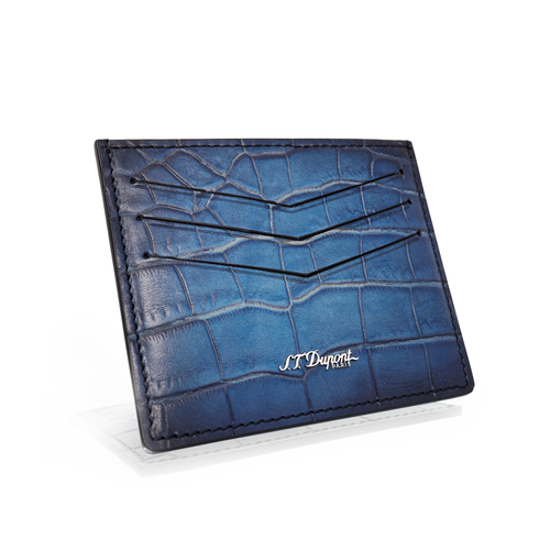 S.T. Dupont Atelier Le Grand Card Holder - Blue:  Angled view