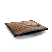 Load image into Gallery viewer, ST Dupont Le Grand Leather Card Holder. A crocodile motif card holder with a brown gradient.  Angled view showing main pocket.
