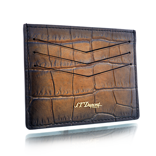 ST Dupont Le Grand Leather Card Holder. A crocodile motif card holder with a brown gradient. 