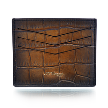 Load image into Gallery viewer, ST Dupont Le Grand Leather Card Holder. A crocodile motif card holder with a brown gradient.  Front Side
