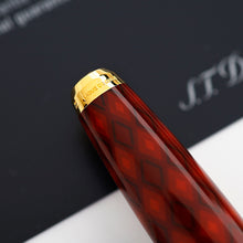 Load image into Gallery viewer, A close-up of the pen's cap, with "lacque de chine" engraved on the gold accent.
