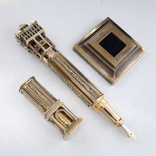 Load image into Gallery viewer, Angled view of the fountain pen with eh cap and stand set next to it. 
