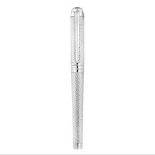Load image into Gallery viewer, Front view of the palladium guilloche pen with the cap on.
