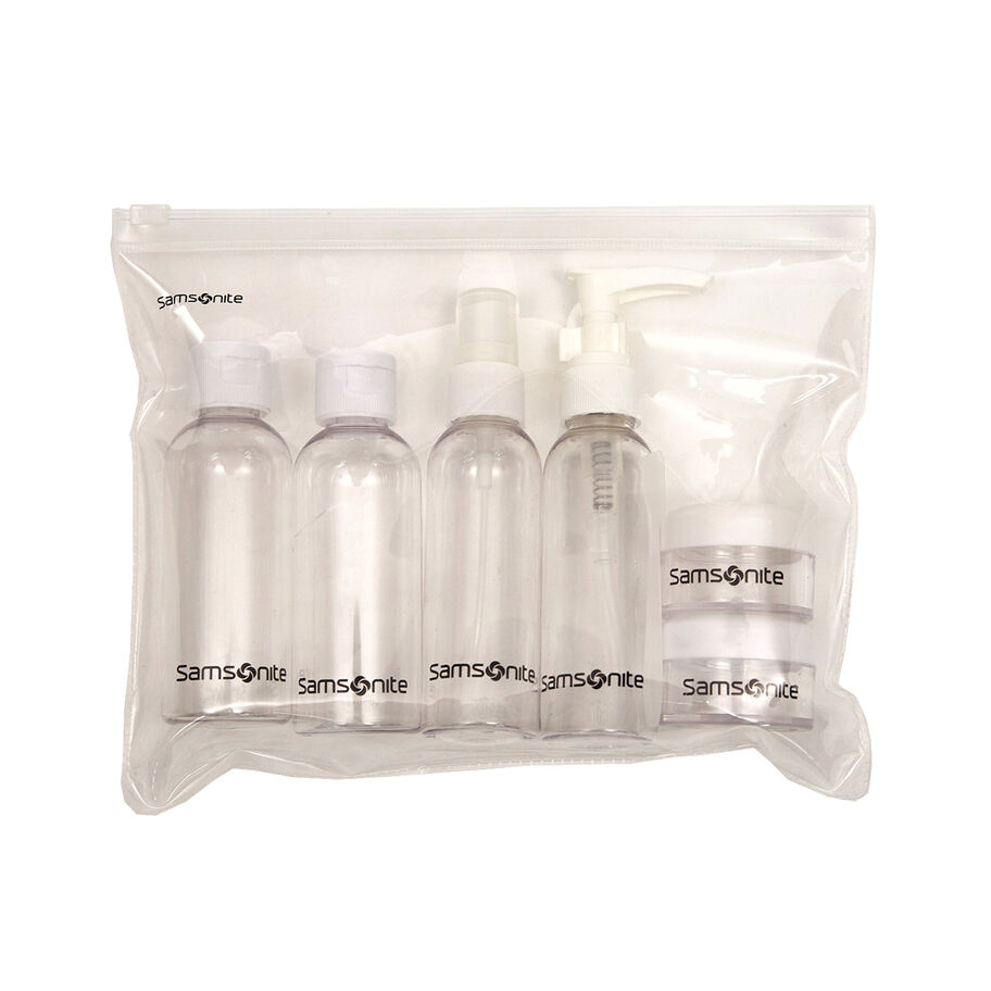 The six containers packed inside a plastic zip-closing case.