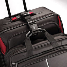 Load image into Gallery viewer, Close up to the trap attaching a briefcase to a suitcase.

