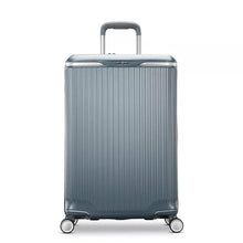 Load image into Gallery viewer, Front panel view of the slate blue suitcase. 
