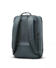Load image into Gallery viewer, Angled back panel view of the navy blue backpack. 
