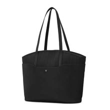 Load image into Gallery viewer, Angled front panel view of the black bag. 
