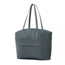 Load image into Gallery viewer, Angled back panel view of the slate blue bag. 
