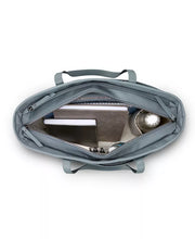 Load image into Gallery viewer, Top view of the slate blue bag filled with accessories. 
