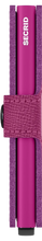 Load image into Gallery viewer, Side view of the fuchsia mini wallet. The SECRID logo is printed in white. 
