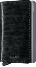 Load image into Gallery viewer, Angled front view of the dark grey slim wallet. 
