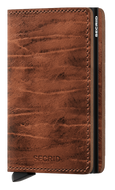 Angled front view of the whiskey slim wallet. 