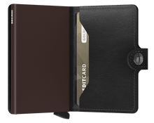 Load image into Gallery viewer, Interior view of the mini wallet. The aluminum card case is brown. 
