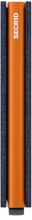 Load image into Gallery viewer, Side panel view of the matte blue and orange slim wallet. 
