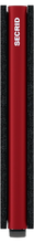 Load image into Gallery viewer, Side view of the slim black and red wallet. 
