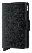 Load image into Gallery viewer, Angled front panel view of the black mini wallet

