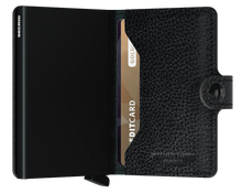 Load image into Gallery viewer, interior view of the black mini wallet. The aluminum card case is also black. 
