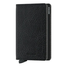 Load image into Gallery viewer, Angled front view of the black slim wallet. 
