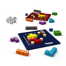 Load image into Gallery viewer, The two game boards arranged with the dice and parts. 
