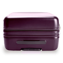 Load image into Gallery viewer, Top View of the plum-colored hard shell suitcase. A handle is available for easy grabbing. 

