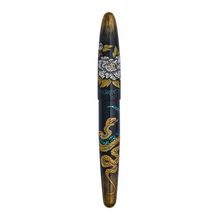 Load image into Gallery viewer, Capped fountain pen with snake and floral design on a white background.
