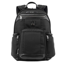 Load image into Gallery viewer, Front panel view of the black backpack. 
